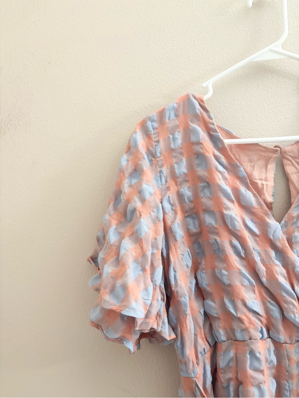 Day + Moon Women’s Peach & Blue Wrap Romper with Tie Waist - Picture 6 of 8